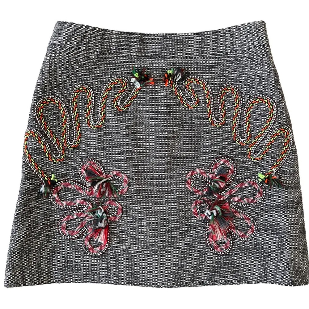 STELLA MCCARTNEY WOOL MINI GREY TWEED EMBROIDERED MINI SKIRT